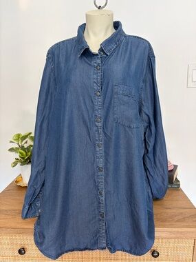 3X Blue Tencel Chambray Tunic Shirt